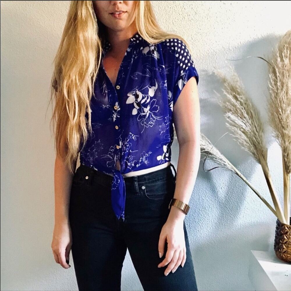 NEW ANTHROPOLOGIE Leifnotes Times Two Sheer Hi-Low Floral Polka Dot Print Blouse